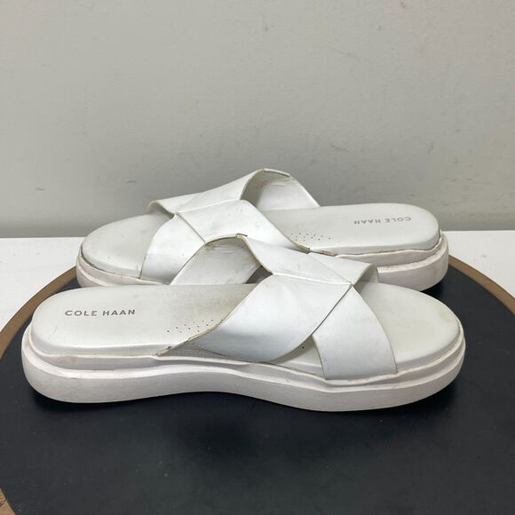 Cole Haan White Leather Criss Cross Platform Slide Sandals Casual Women 10 B - Picture 7 of 11